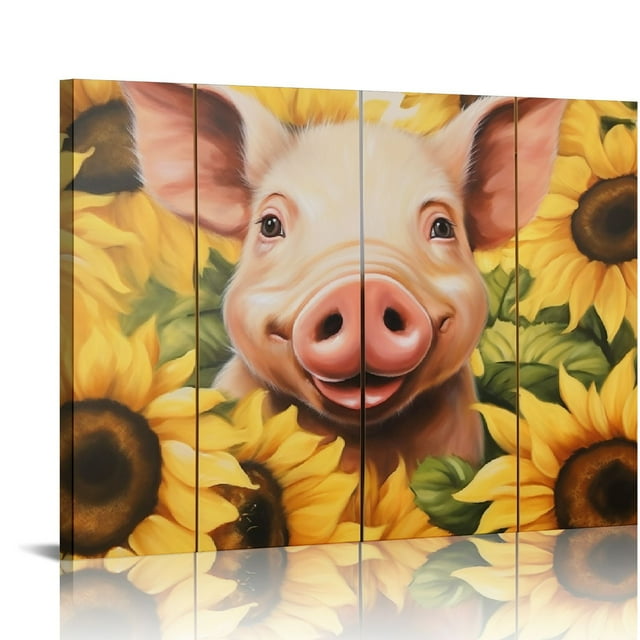 Nawypu Funny Pig Wall Art Pink Pig with Flower Picture Prints Farm ...