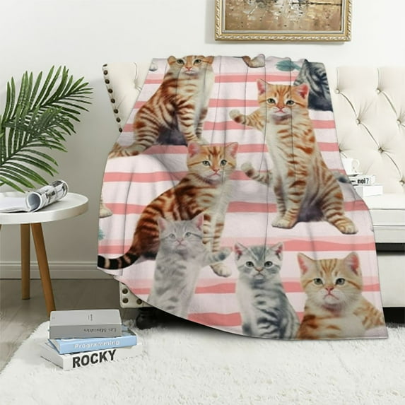 Nawypu Fuzzy Throw Blanket 350 GSM Ultra-Soft Blanket for Adults Kids Gift Couch, Sofa, Bed Cute Cat