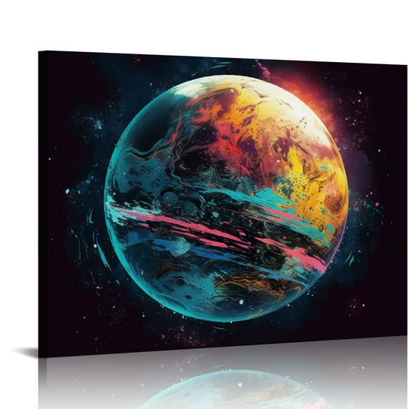 Nawypu Galaxy Planets Canvas Wall Art - Blue Universe Themed Modern Prints for Home Decor Outer Space Framed Painting Solar System Poster Pictures for Kids Teens's Bedroom Living Room