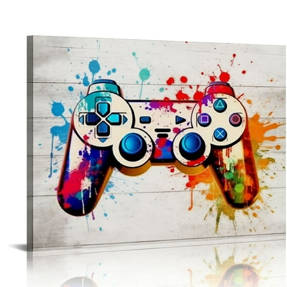 Nawypu Gaming Room Decor Canvas Wall Art Video Game Art Prints Framed Gaming Theme Watercolor Posters Prints for Boys Kids Teen Game Room Bedroom Playroom Wall Decor (Grey)
