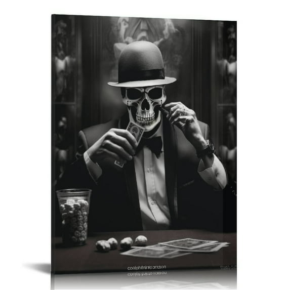 Nawypu Gangsta Skull Smoking Skeleton Black And White Art Poster Modern Wall Decor Canvas Wall Art Prints for Wall Decor Room Decor Bedroom Decor Gifts 16x20 inch