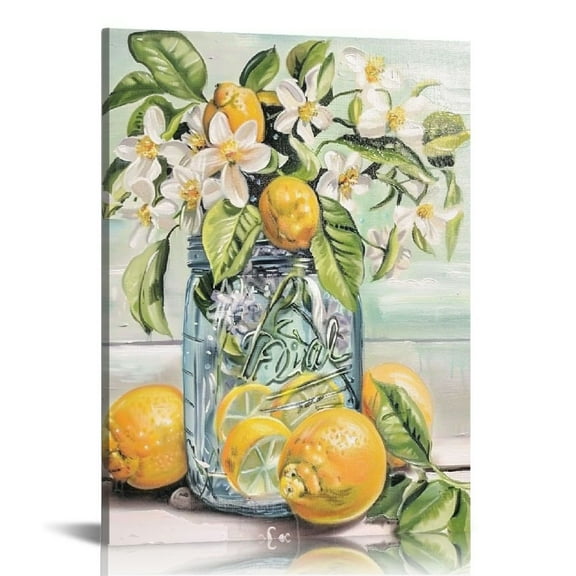 Nawypu Gather Friends Framed Farmhouse Wall Art, Lemon Wall Decor for Kitchen, Family Room, Yellow