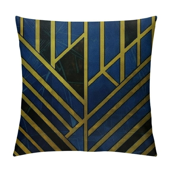 Nawypu Geometric Throw Pillow Cover Abstract Geometric Triangle Pattern Stripes Lines Yellow Navy Blue Black Retro Art Fashion Decor Cushion Cover for Sofa Couch Bed
