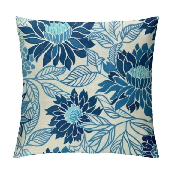 Nawypu  Geometry Flower Decorative Pillow Covers Navy Blue Chrysanthemum Throw Pillow Covers Outdoor Cushion Case for Sofa Room Balcony Porch