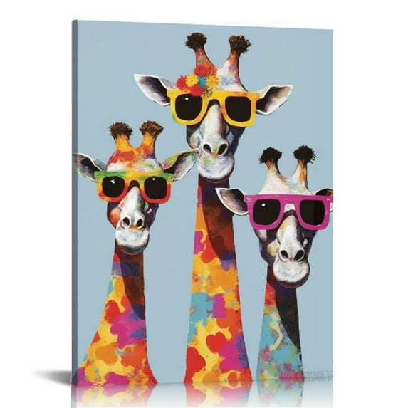 Nawypu Giraffe Family Canvas Wall Art Animal Poster Prints Picture With Frame for Living Room Bedroom Nursery Office Kids Room Decor Gifts for Boy Girl and Babies