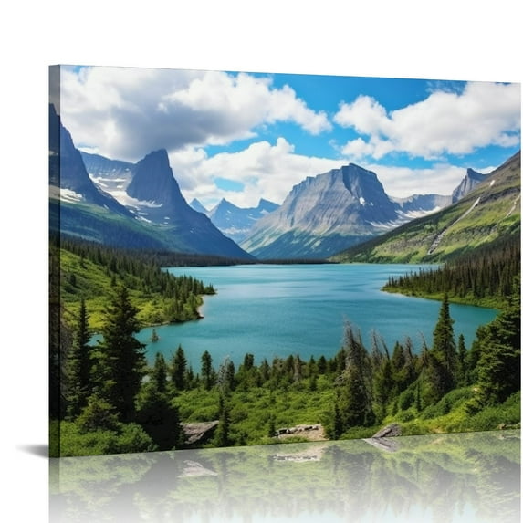 Nawypu Glacier National Park Wall Art Lake Mountains Pictures Framed Canvas Prints Artwork for Living room Bedroom Office Ready to Hang
