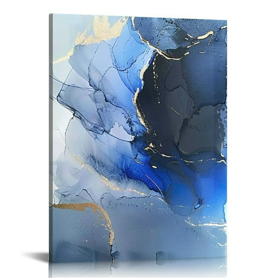 Nawypu Gold Foil Blue Wall Art Abstract Canvas Wall Art Blue and Gold Canvas Wall Art Modern Gold Foil Posters and Prints Wall Art Blue and Gold Marble Artwork Painting Print On Canvas for Home