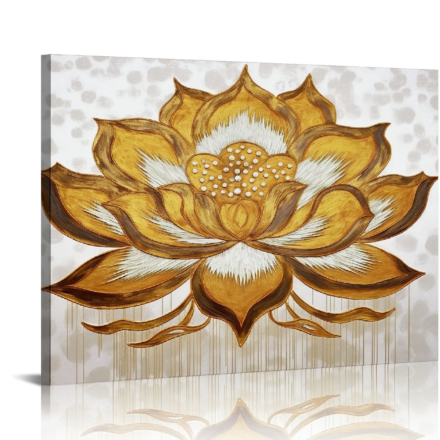 Nawypu Gold Lotus Flower Wall Art Abstract Golden Floral Painting ...