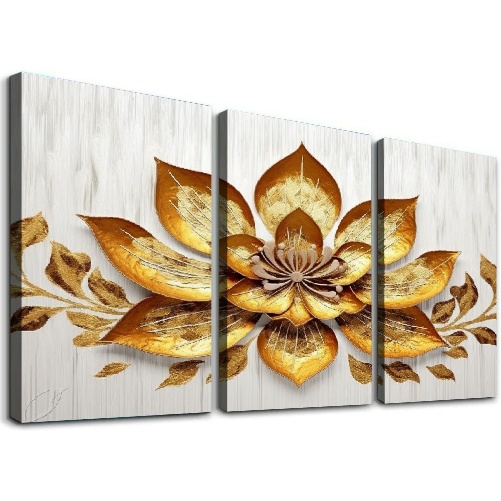 Nawypu Gold Wall Art Abstract Golden Floral Painting Canvas Prints Zen ...