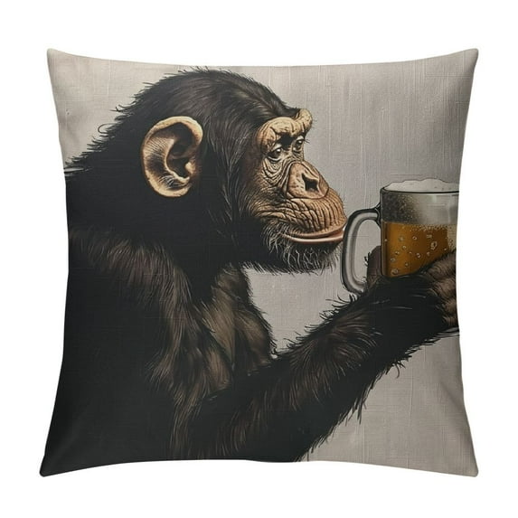 Awypu Gorilla Decorative Pillow Cover, Throw Pillow Monkey Sitting and Thoughtful Look A Glass of Beer Pillow Cases Oblong Cushion Covers for Home Sofa Couch
