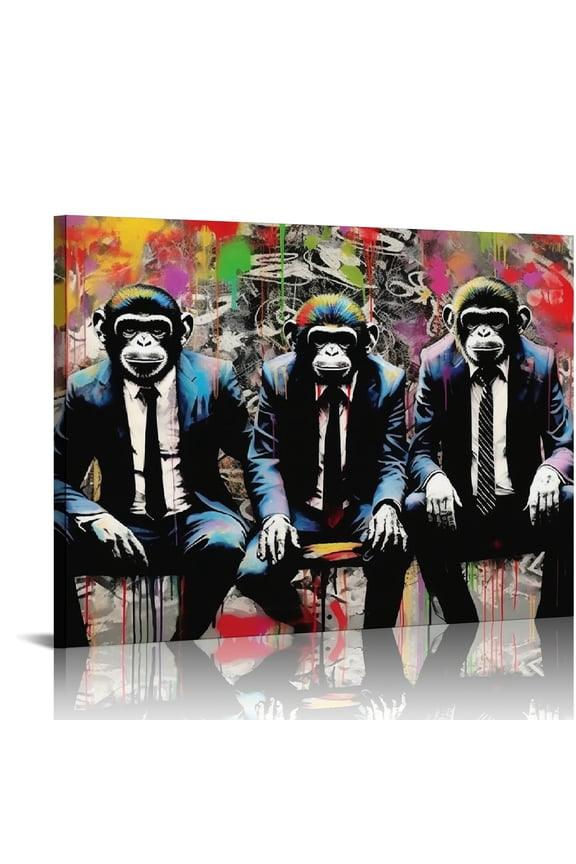 Graffiti Wall Art - Graffiti Canvas Wall Art, Colorful DJ Monkey Chimp Poster Pictures for Living Room Decor, Street Art Canvas Graffiti, Modern Pop Framed Artwork for Home Wall Decor