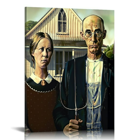 Nawypu Grant Wood Canvas Wall Art - American Gothic Print - Portrait Art Prints - World'S Most Famous Paintings Series - Modernism Poster For Home Living Room