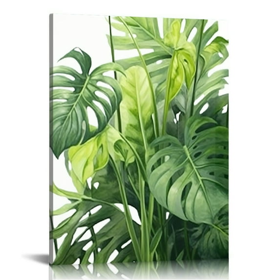 Nawypu Green Botanical Plants Canvas Wall Art Minimalist Floral Prints Leaf Simple Picture Leaves Tropical Painting Artwork Framed for Bathroom Living Room Bedroom Home Office Decor