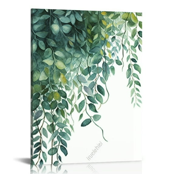 Nawypu Green Canvas Wall Art for Living Room Bedroom, Monstera Shallow Green Leaf Tropical Succulent Plant Picture Canvas Prints,Modern Minimalist Water Color