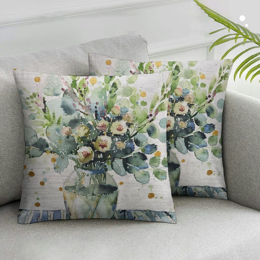 Nawypu Green Eucalyptus Leaves Pillow Cover Set Of 2 Spring Summer