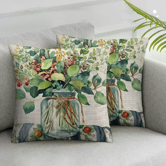 Awypu Green Eucalyptus Leaves Pillow Covers Spring Summer Farmhouse Couch Pillow Cases Watercolor Leaf Throw Pillows Set of 2 Home Decor for Living Room Bedroom Bed Cushion Outdoor