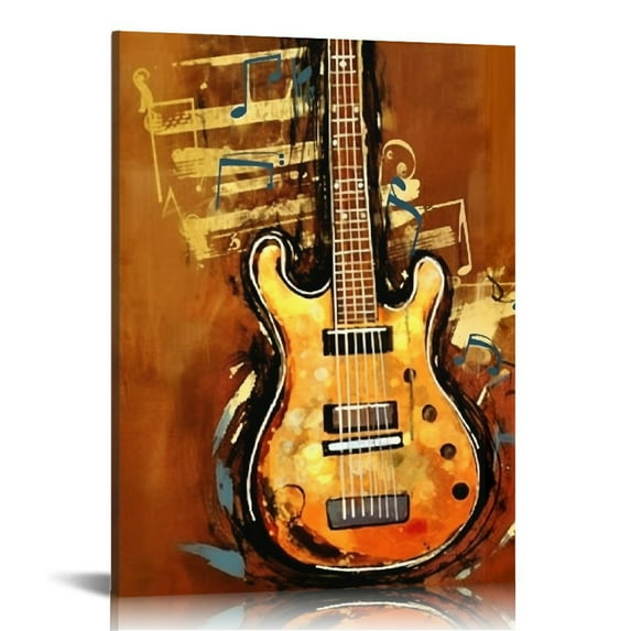 Nawypu Guitar Wall Art Music Notes with Quote Canvas Posters Abstract Guitar Artwork Wall Decor for Living Room Bedroom Vintage Musical Pictures Gift for Music Lovers