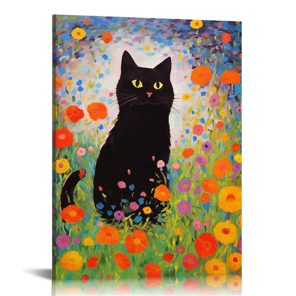 Nawypu Gustav Klimt Canvas Wall Art Famous Garden Flower Black Cat ...