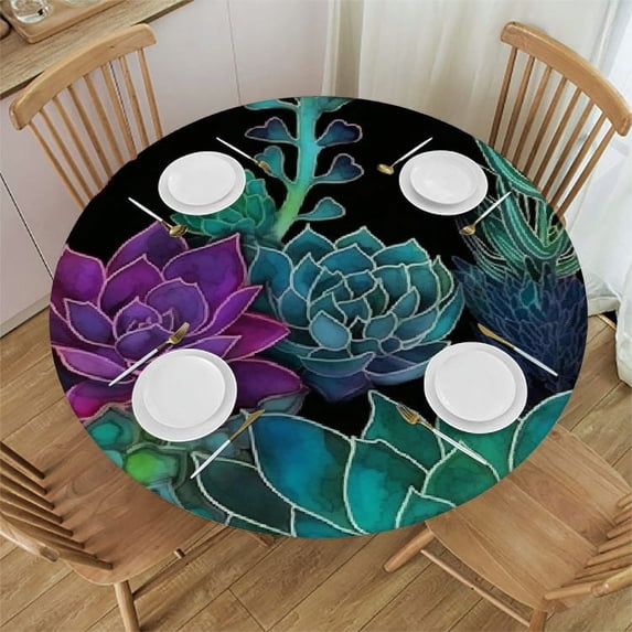Nawypu HAOGEILI- Mandala Floral Mystical Universe Flower Motif Art Print Round Table Cloth Cover, Elastic Edge Fitted Polyester Table Cover, Washable Tablecloth for Picnic, Camping
