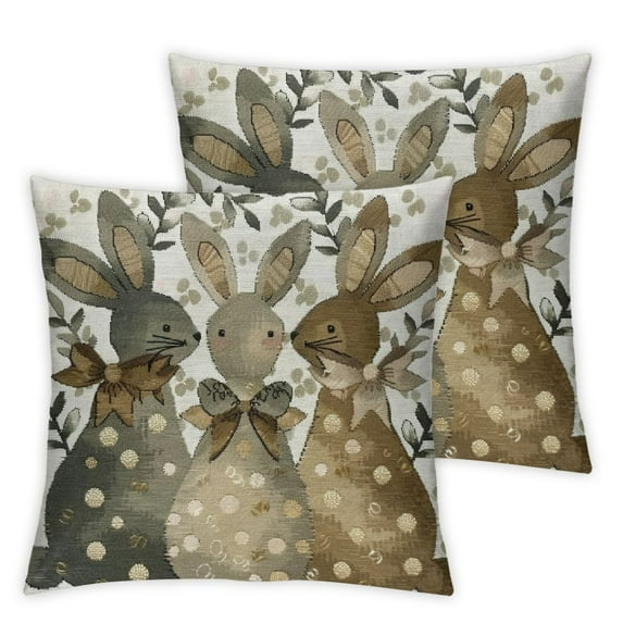 Nawypu Happy Easter Buffalo Plaid Brown Rabbits Throw Pillow Covers, Eucalyptus Leaves Bunny Eggs Cushion Case Decoration for Sofa Couch 2pc