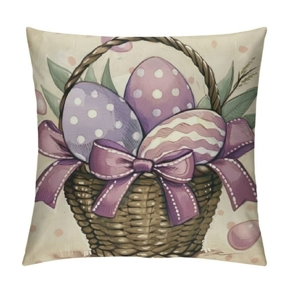 Awypu Happy Easter Bunny Decorative Throw Pillow Covers, He is Risen Religious Cross Eggs Purple Outdoor Home Decor, Rejoice Lily Flower Wreath Stripes Polka Dot Couch Cushion Case