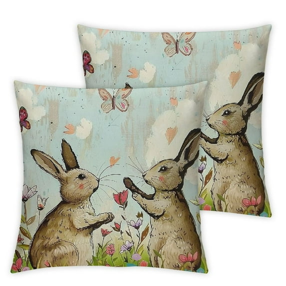 Nawypu Happy Easter Bunny Flowers Throw Pillow Cover, Butterfly Rabbit Cushion Case Decoration for Sofa Couch 2pc