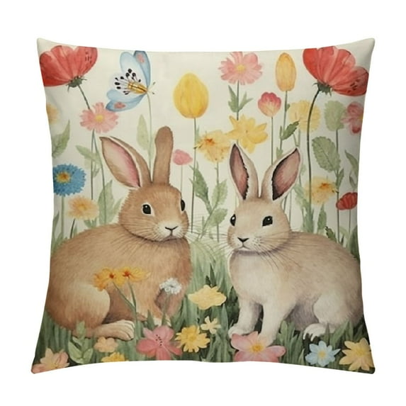 Nawypu Happy Easter Hello Spring Bunny Flowers Throw Pillow Covers, Pink Cushion Case Decoration for Sofa Couch
