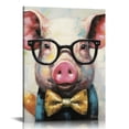 thumbnail image 1 of Awypu  Happy Pig for Living Room Huge Size Canvas Wall Art Painted Ready to Hang Wall decor, 1 of 4