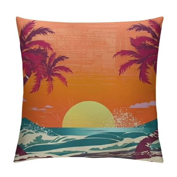 Nawypu Hawaii Beach Throw Pillow Cover Vintage Palm Tree Sun Tropical Island Giant Wave Rectangle Pillow Cases Home Decorative Cushion Cover for Bed Sofa