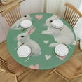 thumbnail image 1 of Nawypu Hearts Cute Rabbits Bunnies Fitted Round Table Cover with Elastic Protector Table Kitchen Dinner Waterproof Oil-Proof Tablecloth, 1 of 7
