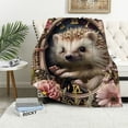 thumbnail image 1 of ONETECH Hedgehog Clock with Flowers Flannel Blanket Hedgehog with Flowers Watercolor Style Plush and Warm Blanket for Winter Bedding Couch and Gift Throw Blanket Fun Gifts, 1 of 6