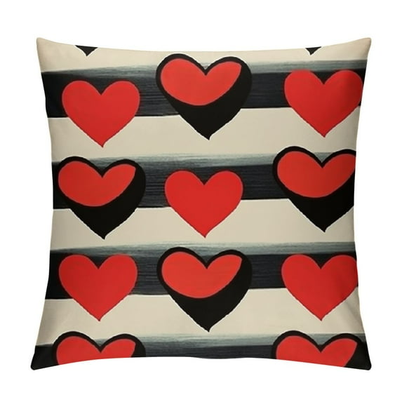 Nawypu Hello Valentine's Day Red Heart Decorative Throw Pillow Covers, Love Forever Black White Stripes Arrow Porch Outdoor Home Decor, Anniversary Wedding Farmhouse Couch Cushion Case