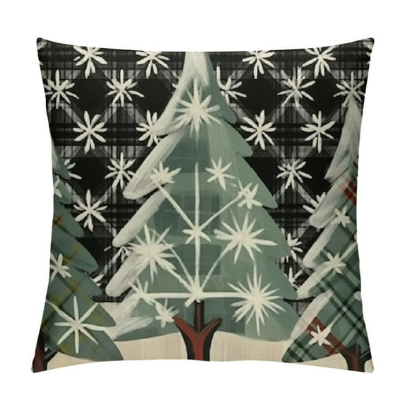 Nawypu Hello Winter Pine Tree Lumbar Decorative Throw Pillow Cover, Buffalo Plaid Check Snowflake Farmhouse Rectangle Cushion Case Decor, Gray Christmas Holiday Seasonal Home Decoration for Couch