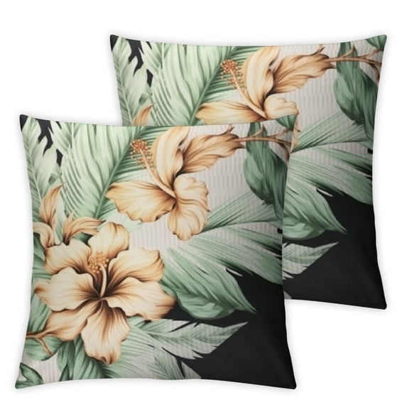 Nawypu Hibiscus Flower Throw Pillow Cover Pack of 2 Square Couch Pillowcase Tropical Palm Leaf Cushion Cover for Living Room Bedroom Sofa Car 2pcs