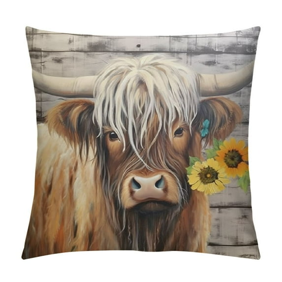 Nawypu Highland Cow Art Farmhouse Throw Pillow Cover Decor Vintage Country Farmhouse Art for Gifts and Home Decor Throw Pillow Cover