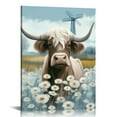 thumbnail image 1 of Nawypu Highland Cow Bathroom Wall Art Rustic Farmhouse Picture Cute Cattle in the White Daisy Flower Bush Animal Canvas Print Painting Framed Artwork for Kitchen Bedroom Living Room Office Decor, 1 of 4