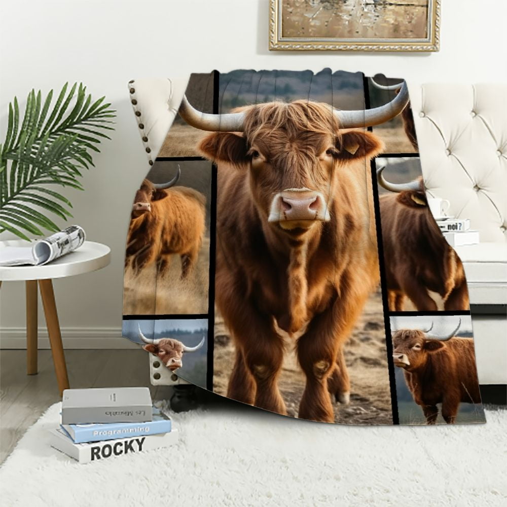 Nawypu Highland Cow Blanket Brown Highland Cow Cattle Farm Animal Throw