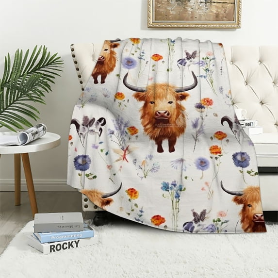 Nawypu Highland Cow Blanket Gifts - Cute Throw Blanket for Girls & Boys - White Soft Fuzzy Plush Blankets for Couch, Sofa