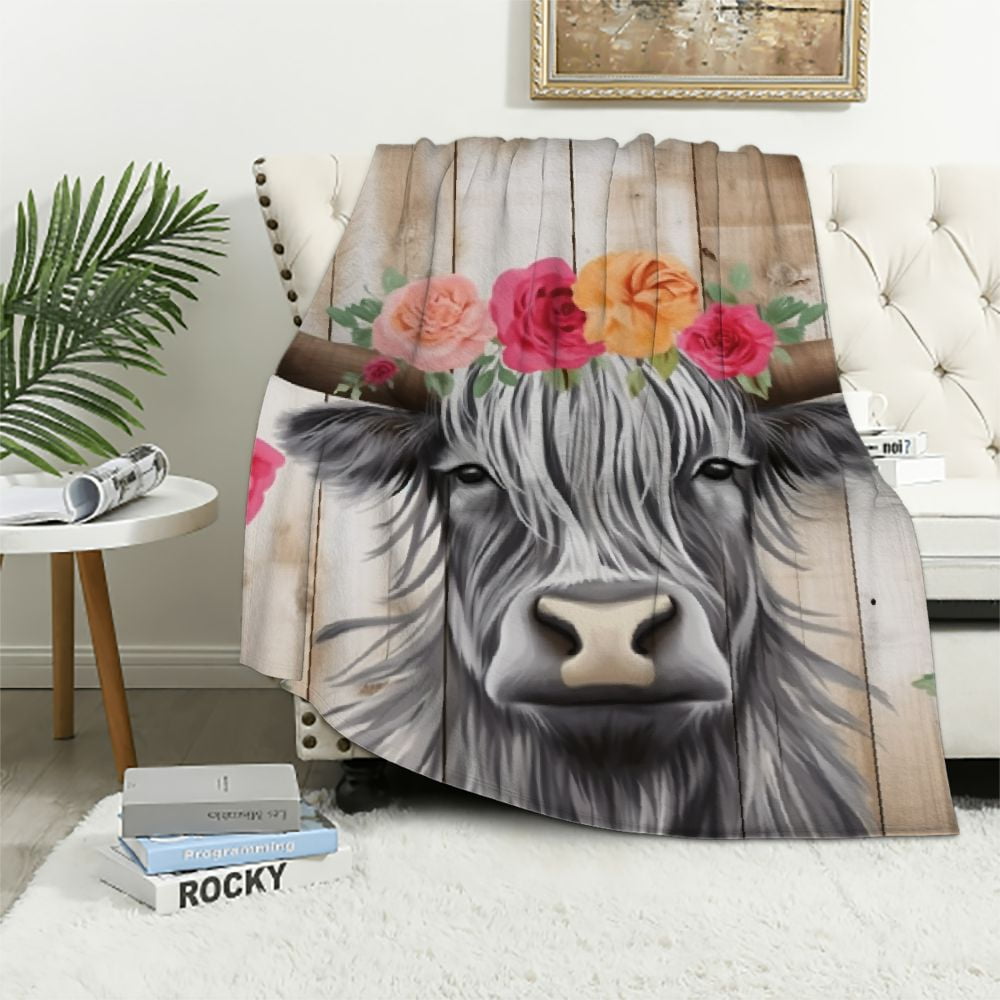 Nawypu Highland Cow Blanket Throws Cute Farm Animal Cow Throw Blanket