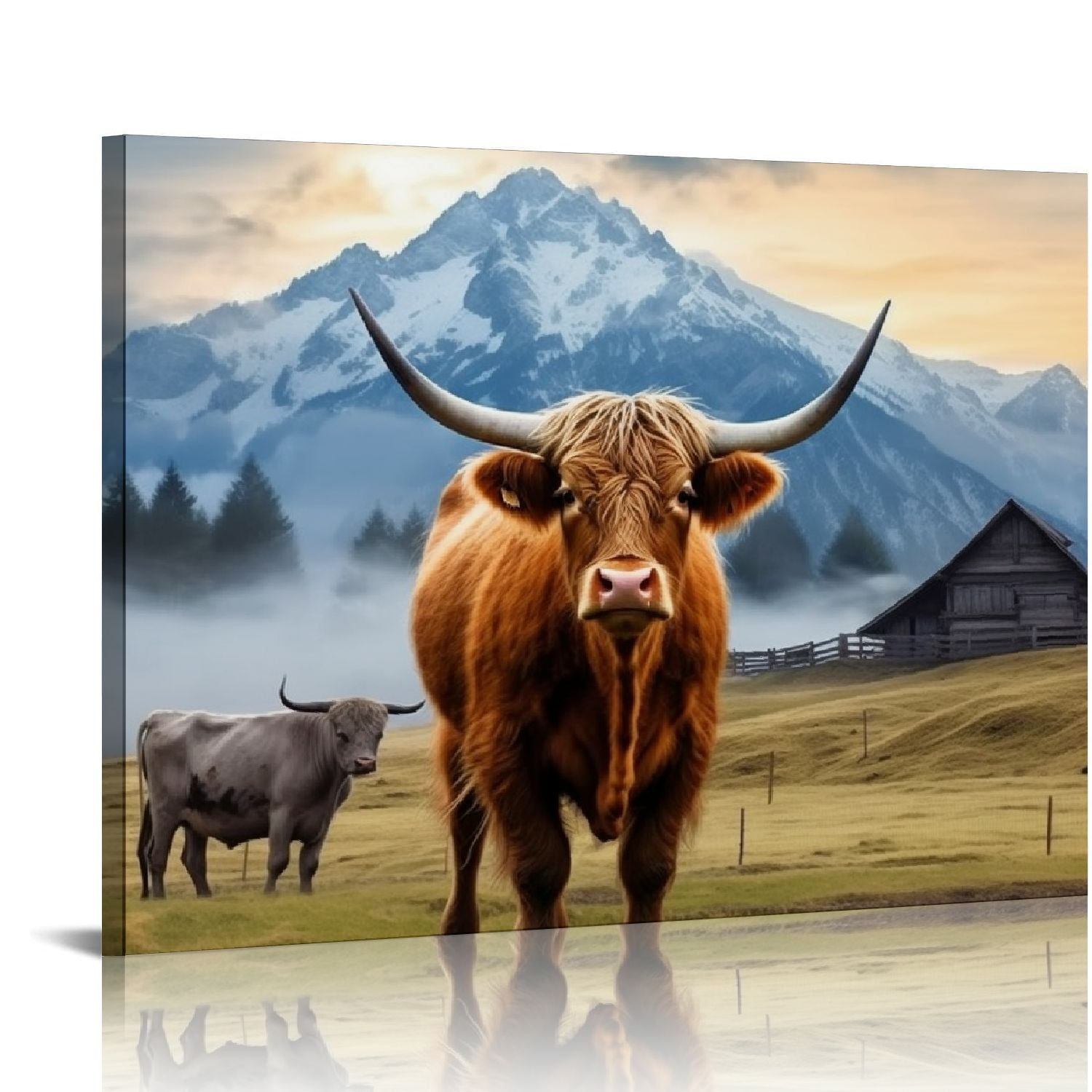 Nawypu Highland Cow Canvas Wall Art Black and White Animal Print ...