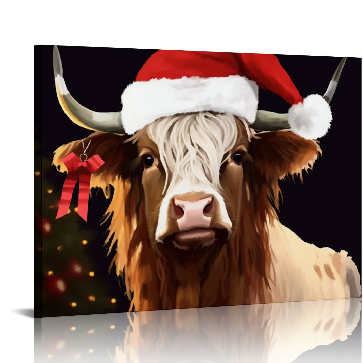 Nawypu Highland Cow Canvas Wall Art: Merry Christmas Cow Decorations ...