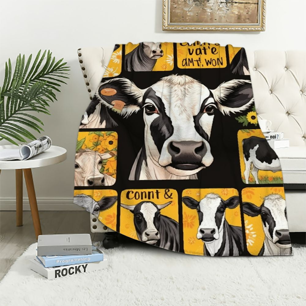 Nawypu Highland Cow Print Blanket Soft Flannel Sunflower Cow Throw