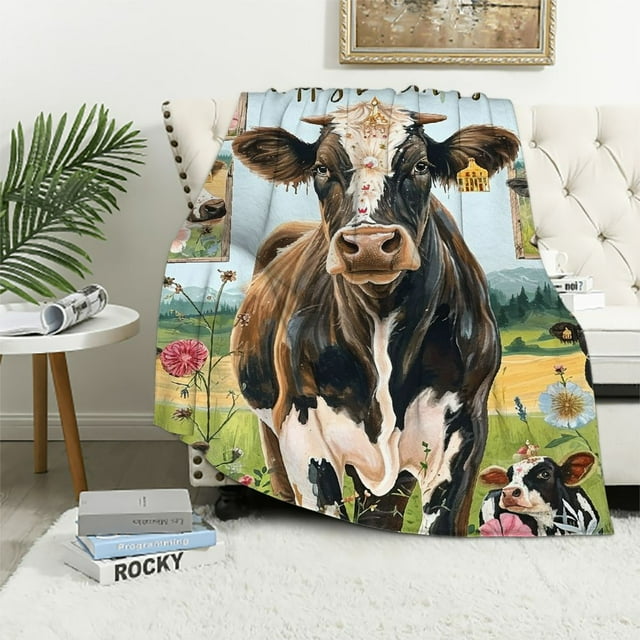 Nawypu Highland Cow Print Blanket and Throws Cute Farm Animal Cow Gifts