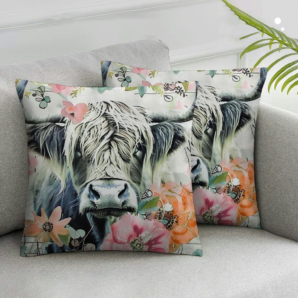 Nawypu Highland Cow Throw Pillow Covers, Farmhouse Cushion Covers for ...