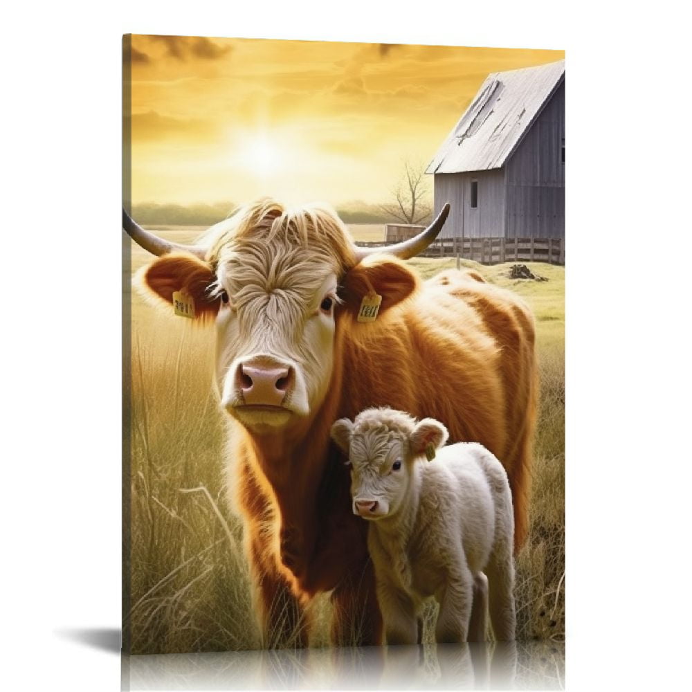 Nawypu Highland Cow Wall Art Farmhouse Wall Decor Cow Canvas Print
