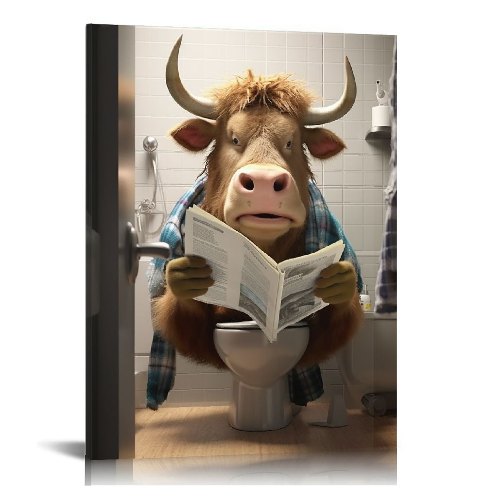 Nawypu Highland Cow Wall Art Funny Animal Posters Cute Cow Bathroom ...