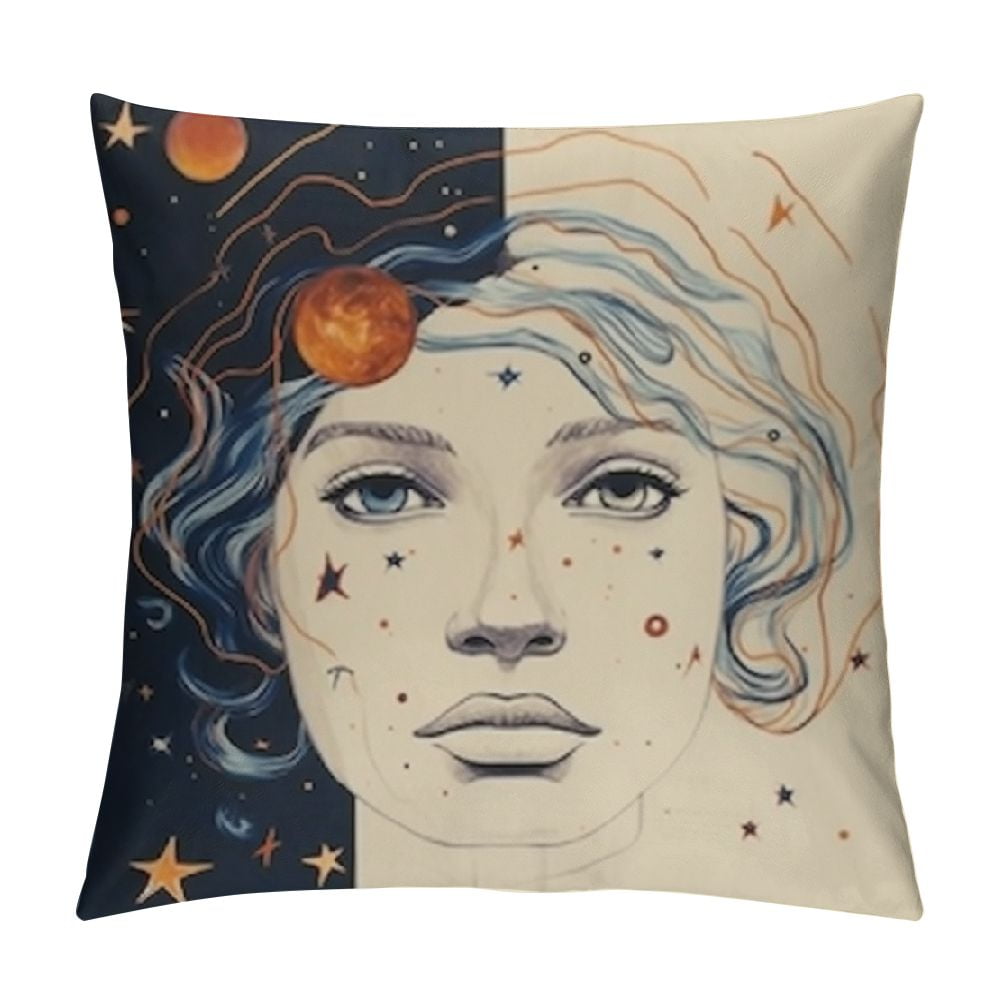Nawypu Hippie Pillow Covers Tarot Sun Moon Boho Throw Pillow Covers