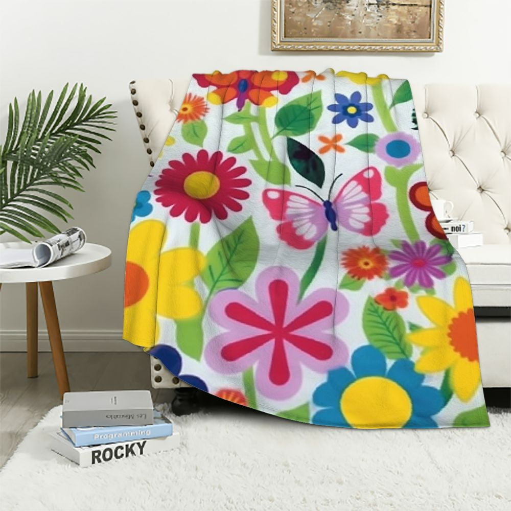 Nawypu Hippy Girl Flower Blanket,Adults 60s Flower Power Throw Blanket