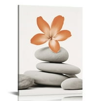 Nawypu - Home Spa Bathroom Decor Small Pictures Wall Art Zen Stone and Flower in Burnt Orange Prints for Wall Decor,