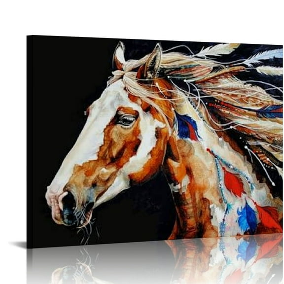Nawypu Horse Native American Decor Colorful Southwestern Indian Horse Canvas Wall Art Framed Poster Prints Native Indian Horse Picture Artwork Home Bedroom Living Room Decoration
